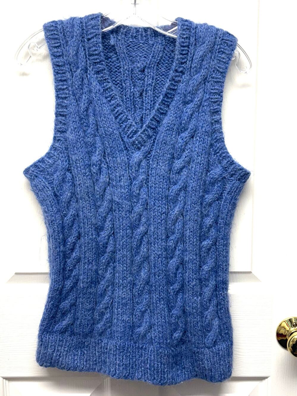 Hand Knit Blue Cable Wool Sweater Vest V Neck Pullover Cottagecore Women’s S